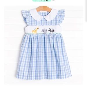 Day at the Zoo Smocked Dress, Blue Plaid